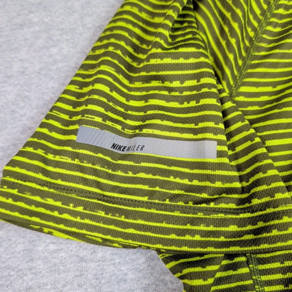Nike Miler Running Shirt Mens Large Lime Green Striped Dri-FIT 619393-367